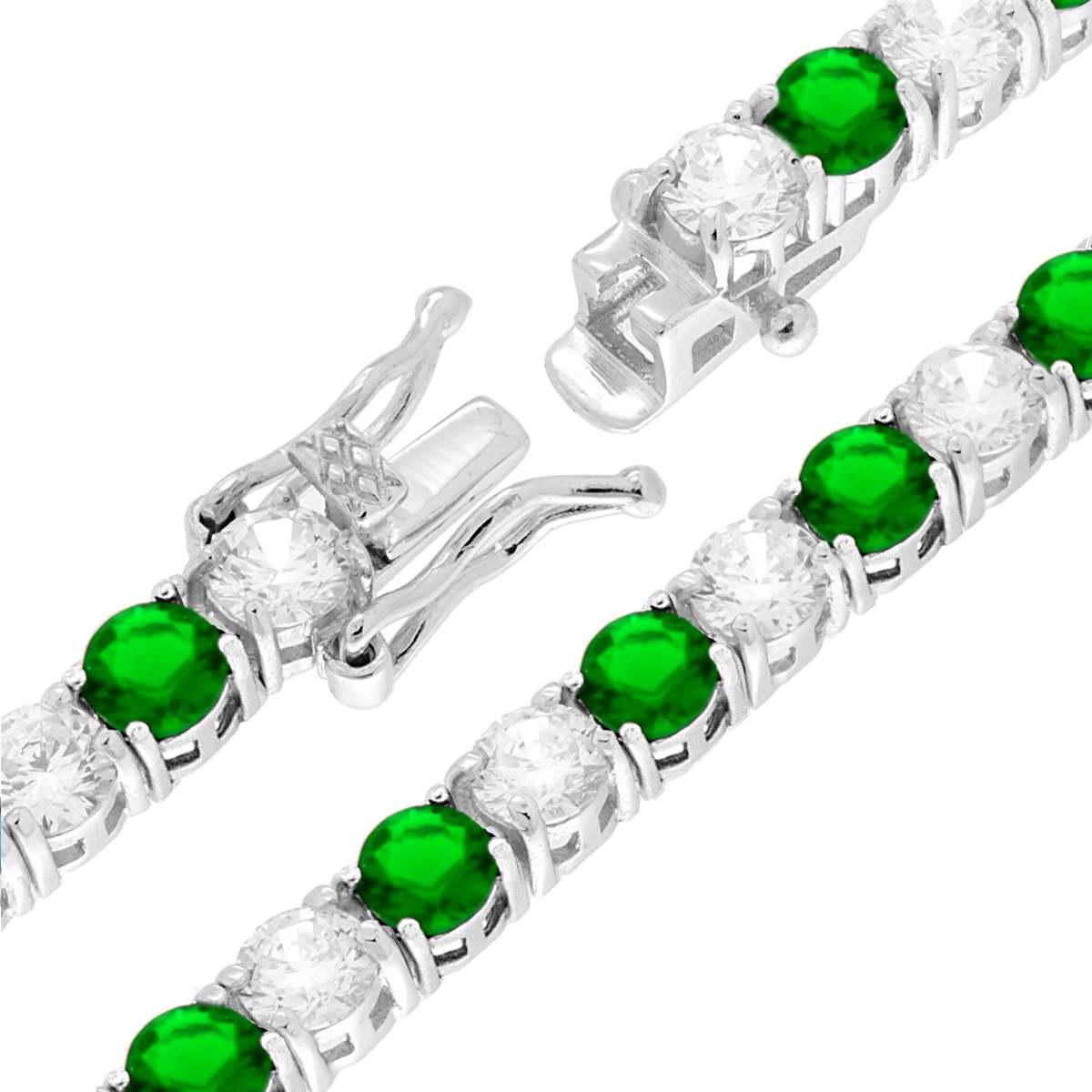 Bracciale Tennis Griffe cm 18 con Zirconi mm 4 Bianchi e Verde Smeraldo alternati in ARGENTO 925 Galvanica Rodio