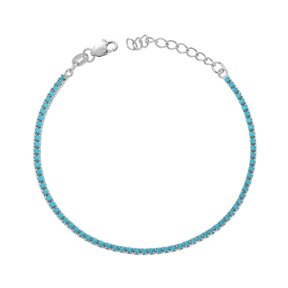 Bracciale Tennis Griffe cm 16+3 con Pietre mm 1.7 Turchese in ARGENTO 925 Galvanica Rodio