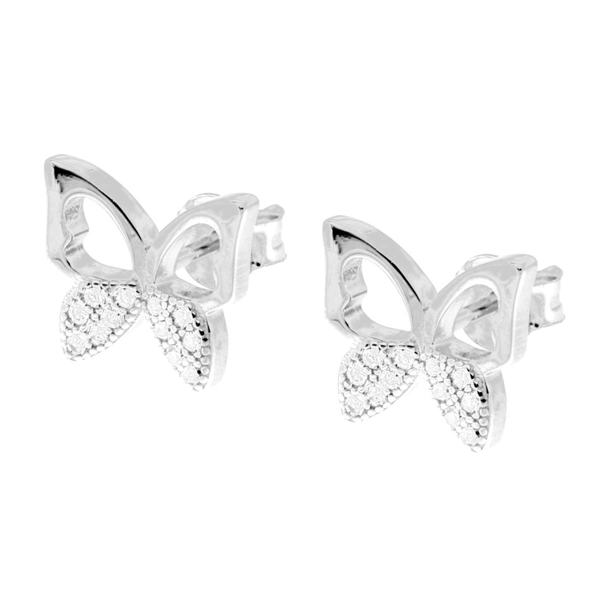 Orecchini Farfalla con Cubic Zirconia Bianchi in ARGENTO 925 Galvanica Rodio