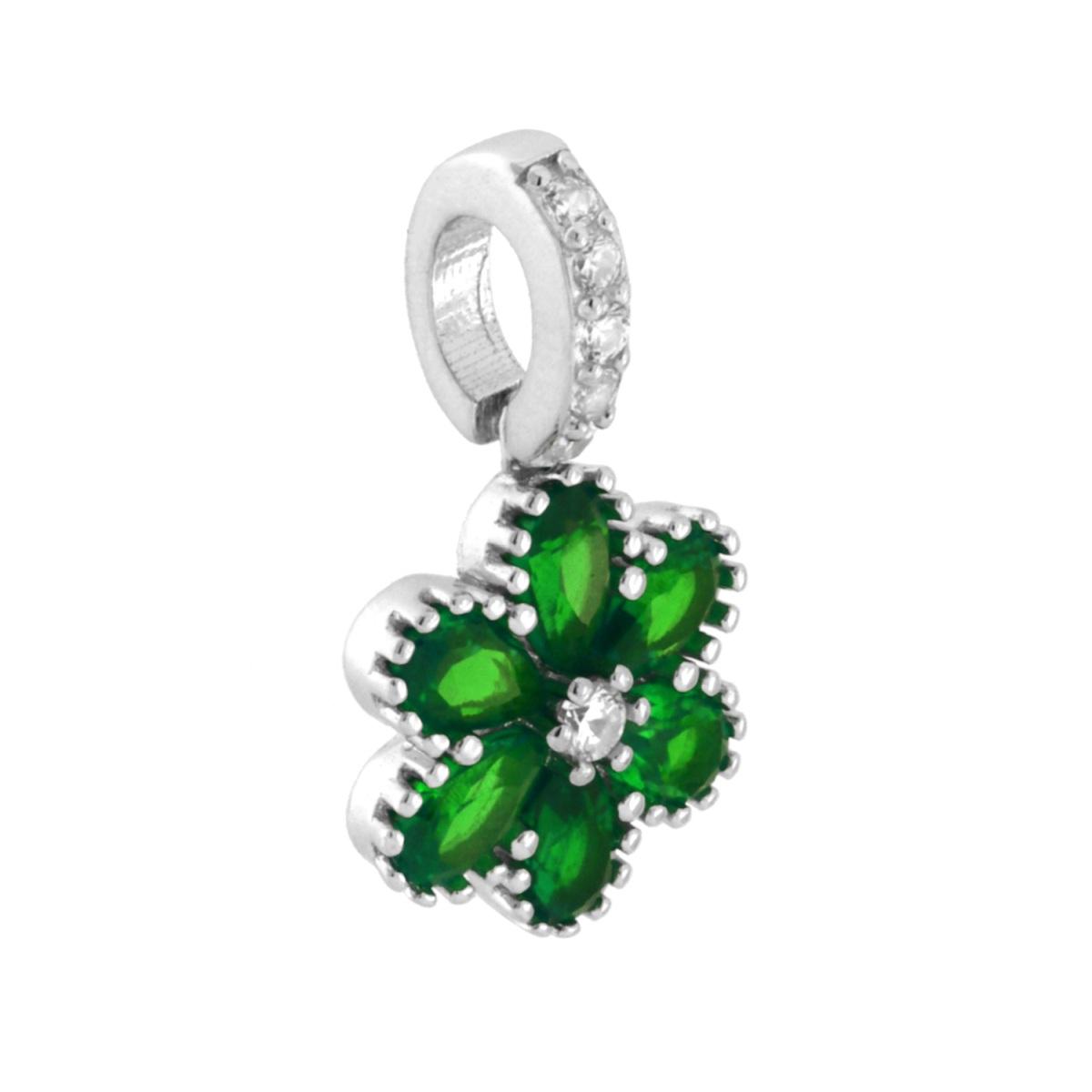 Ciondolo Fiore con Cubic Zirconia Verde Smeraldo e Bianchi in ARGENTO 925 Galvanica Rodio