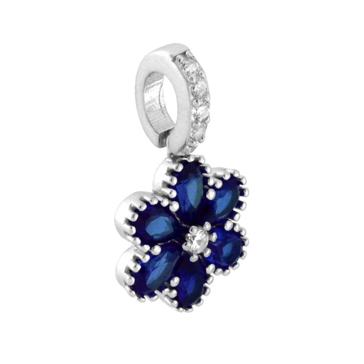 Ciondolo Fiore con Cubic Zirconia Blu Zaffiro e Bianchi in ARGENTO 925 Galvanica Rodio