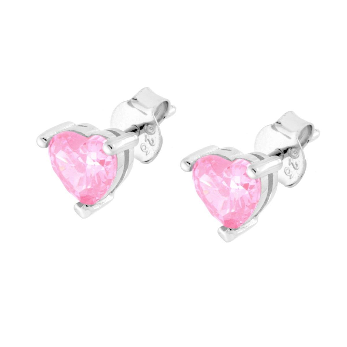 Orecchini Cuore Cubic Zirconia Rosa in ARGENTO 925 Galvanica Rodio