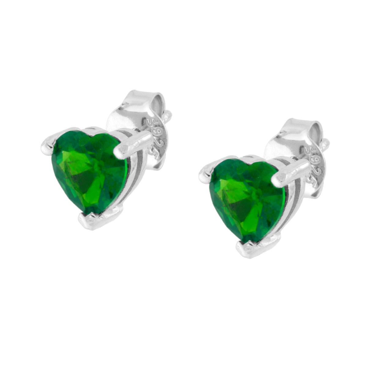 Orecchini Cuore Cubic Zirconia Verde Smeraldo in ARGENTO 925 Galvanica Rodio