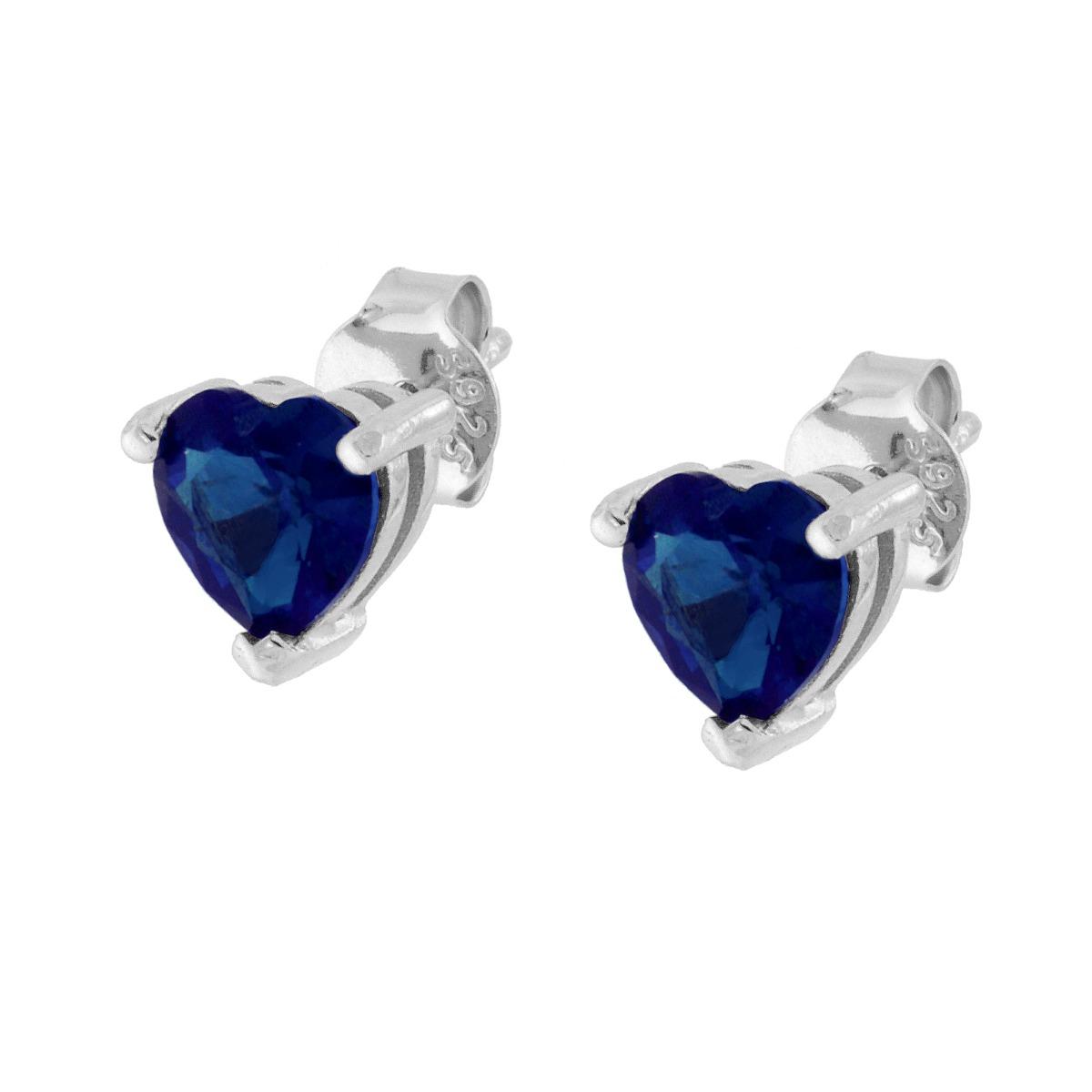 Orecchini Cuore Cubic Zirconia Blu Zaffiro in ARGENTO 925 Galvanica Rodio