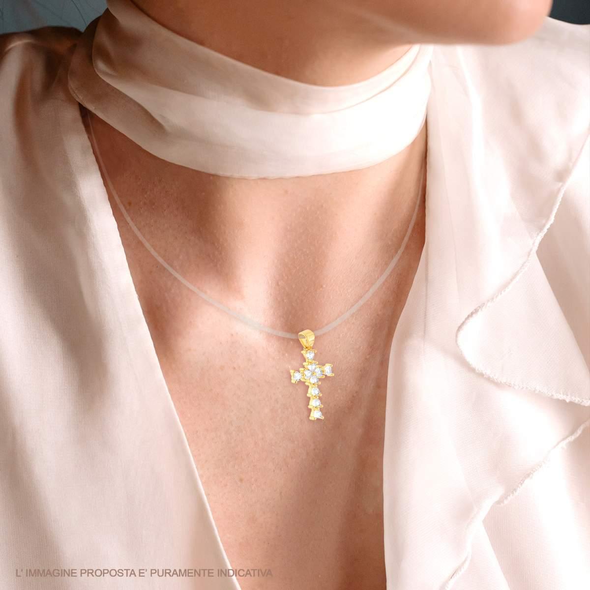Ciondolo Croce con Cuori Cubic Zirconia Bianchi in ARGENTO 925 Galvanica Oro