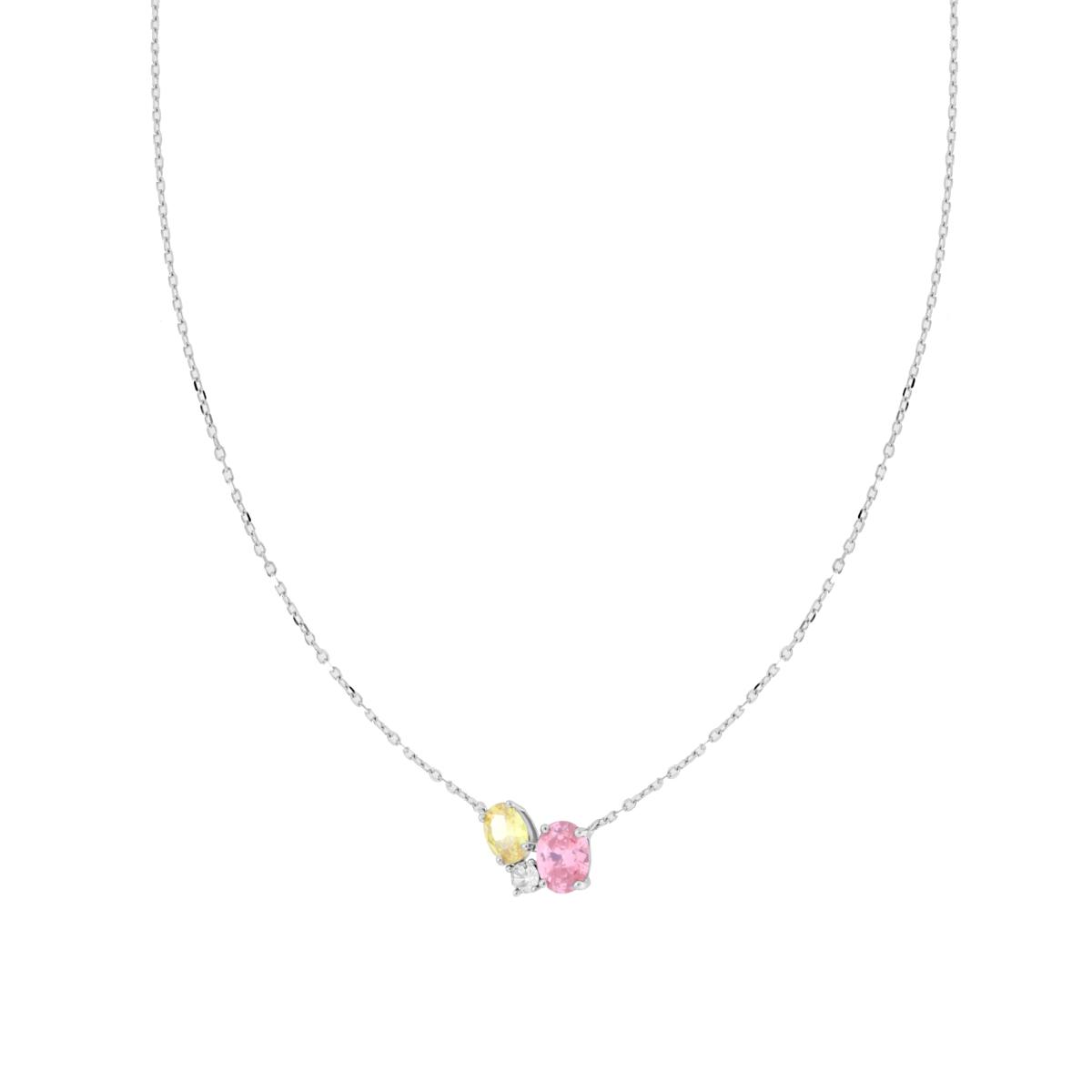 Collana Catena Forzatina Diamantata con Cubic Zirconia Multicolor in ARGENTO 925 Galvanica Rodio