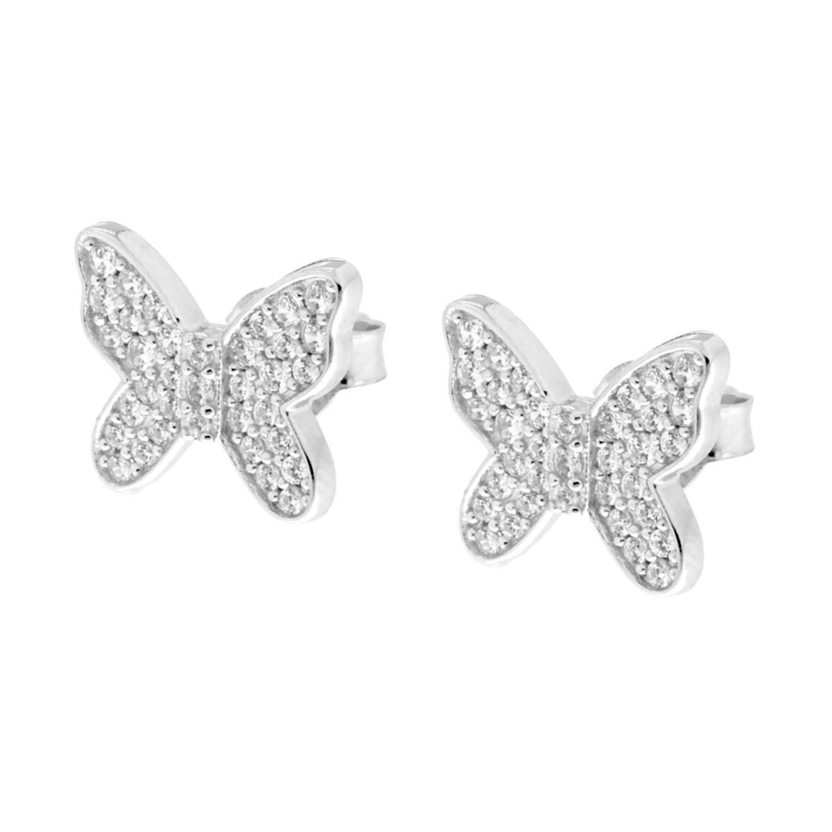 Orecchini Farfalla con Cubic Zirconia Bianchi in ARGENTO 925 Galvanica Rodio