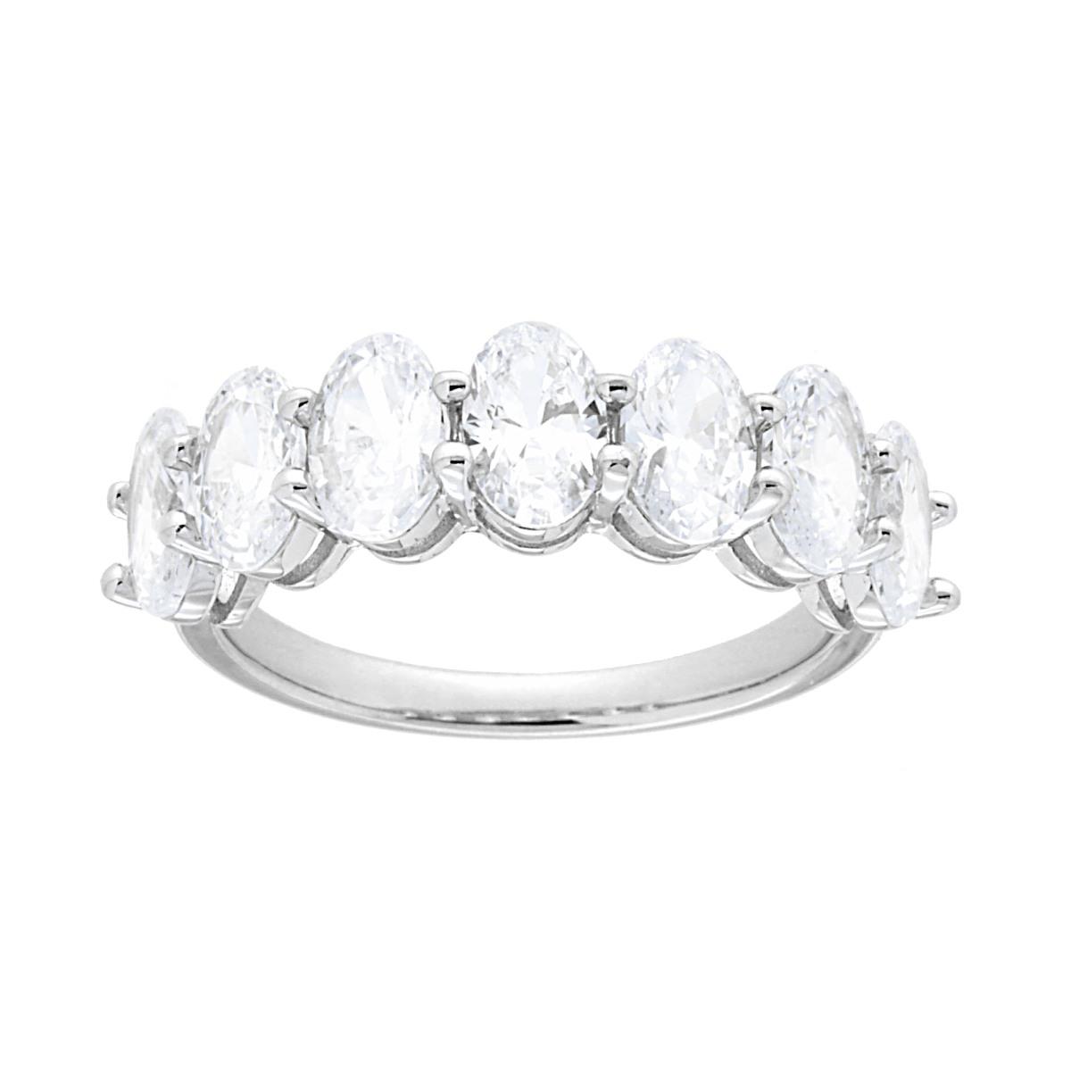 Anello Veretta con Cubic Zirconia Bianchi Ovali mm 6 in ARGENTO 925 Galvanica Rodio