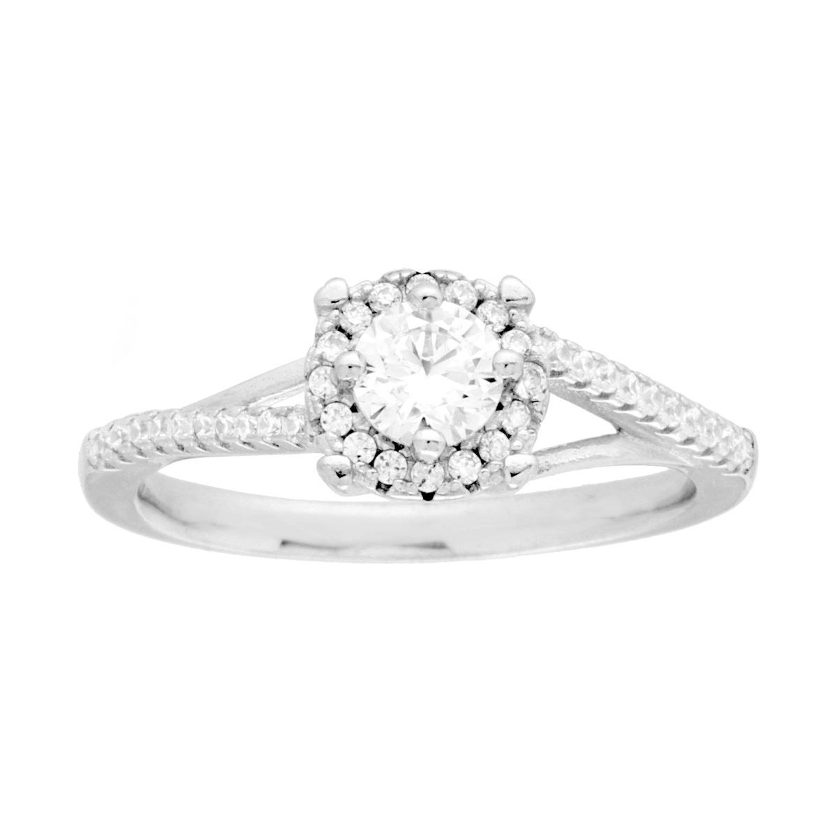 Anello Solitario con Cubic Zirconia Bianco in ARGENTO 925 Galvanica Rodio