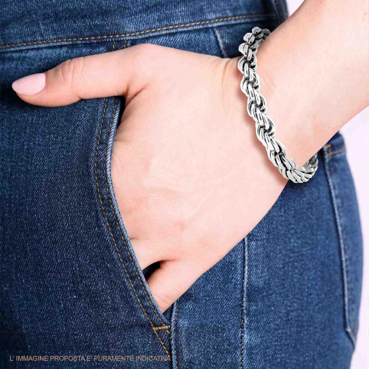 Bracciale Catena Corda 150 sezione mm 7,50 lunghezza cm 17+3 in ARGENTO 925 Galvanica Rodio