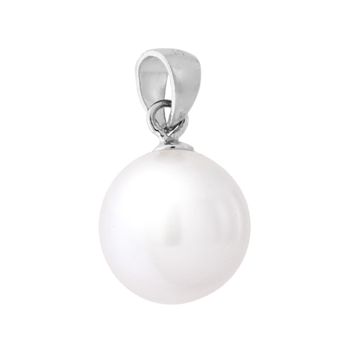 Ciondolo Perla Vetro Perlato mm 12 in ARGENTO 925 Galvanica Rodio