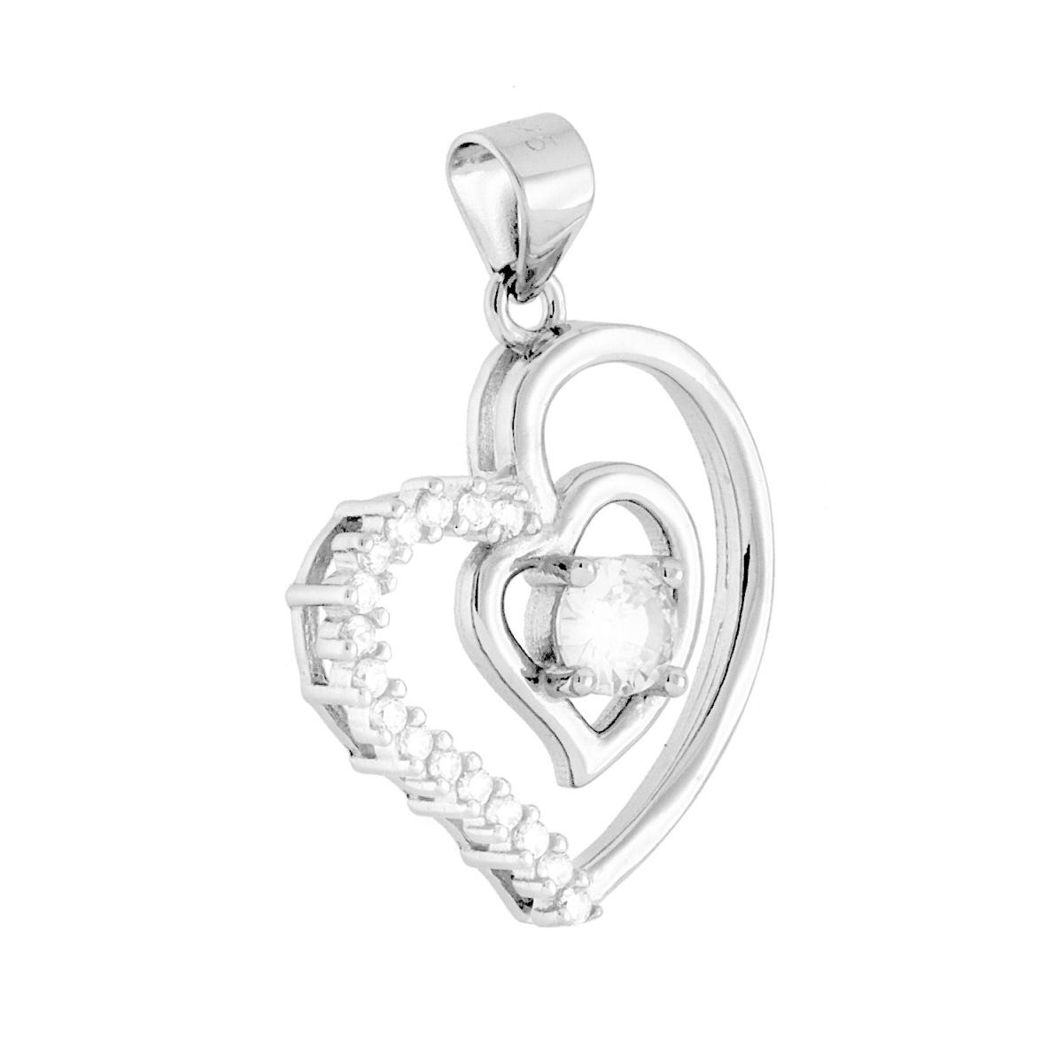 Ciondolo Cuore con Punto Luce e Cubic Zirconia Bianchi in ARGENTO 925 Galvanica Rodio