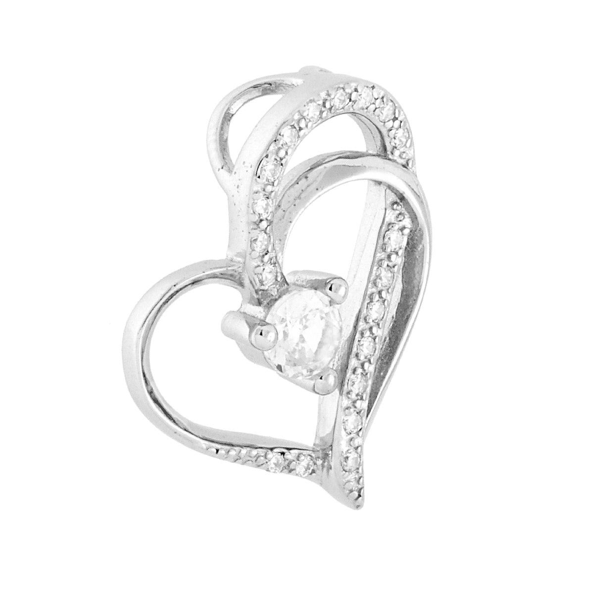 Ciondolo Cuore con Punto Luce e Cubic Zirconia Bianchi in ARGENTO 925 Galvanica Rodio