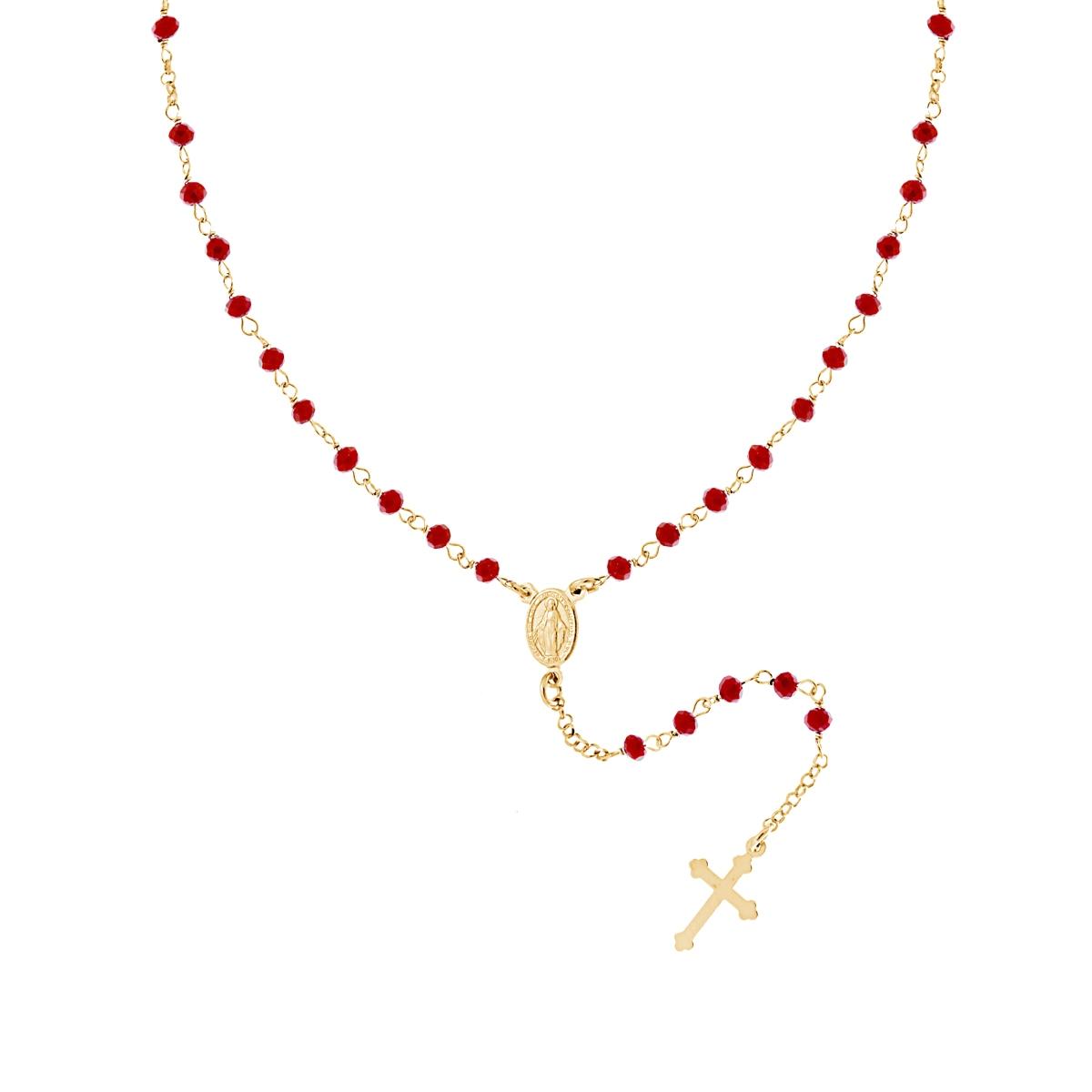 Collana Rosario cm 50 con Crystal Rosso Chiaro mm 3.5 in ARGENTO 925 Galvanica Oro