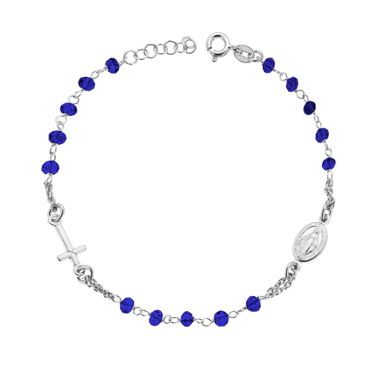 Bracciale Rosario cm 18+2 con Grani in Crystal colore Blu Elettrico mm 3.5 in ARGENTO 925 Galvanica Rodio
