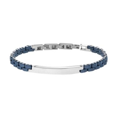 Bracciale Uomo con Catena Imperniata in Ceramica Blu e Targa in ACCIAIO