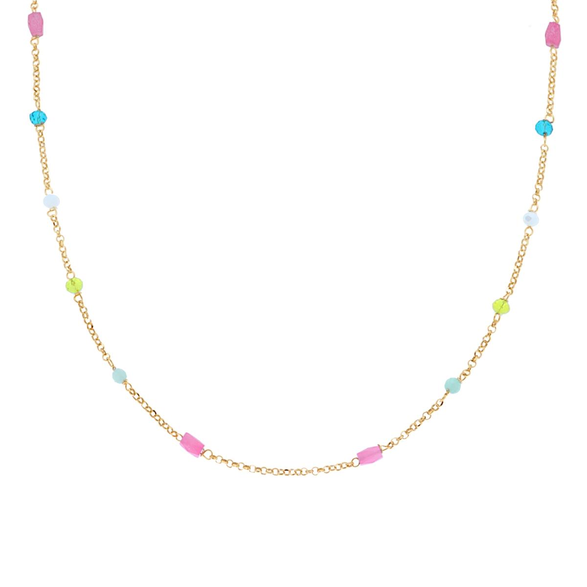 Collana Catena Rolo Diamantata con Crystal Multicolor in ARGENTO 925 Galvanica Oro