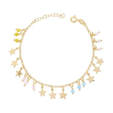 Bracciale Catena Rolo Diamantata con Crystal Multicolor e Stelle pendenti in ARGENTO 925 Galvanica Oro