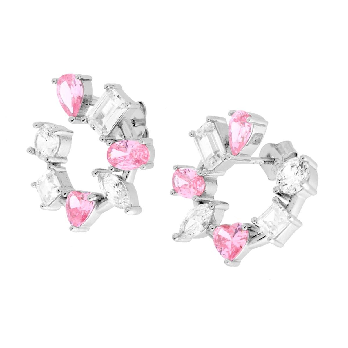 Orecchini Ghirlanda con Cubic Zirconia Multitaglio Rosa e Bianco in ARGENTO 925 Galvanica Rodio