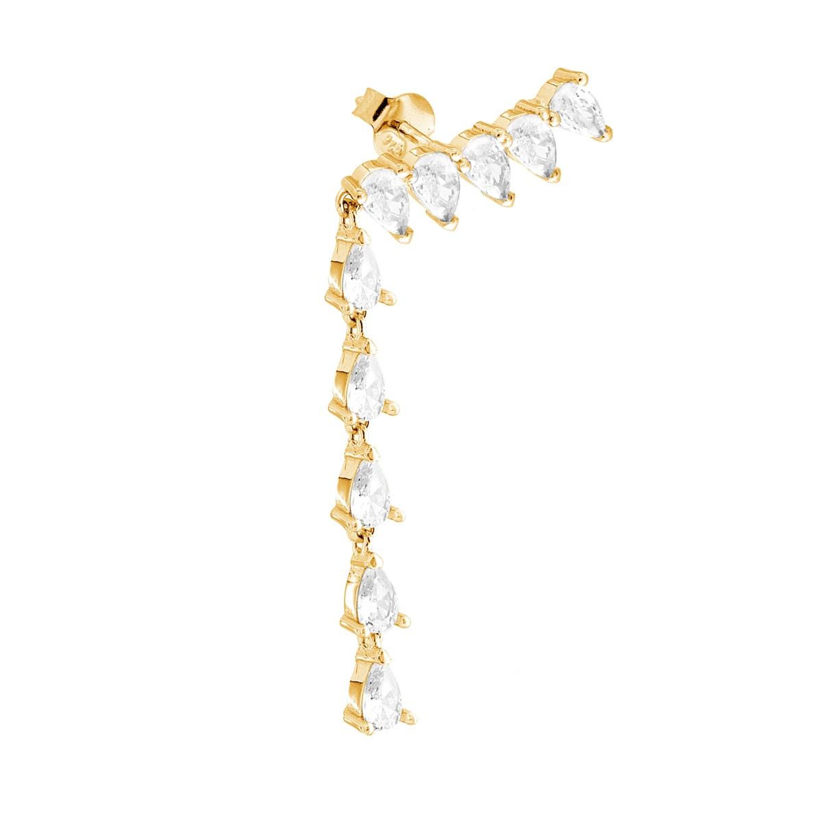 Orecchino Ear Cuff con Tennis Cubic Zirconia Bianchi Goccia in ARGENTO 925 Galvanica Oro