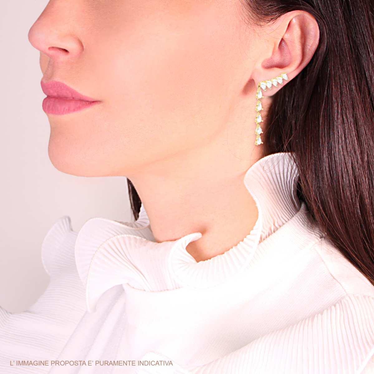 Orecchino Ear Cuff con Tennis Cubic Zirconia Bianchi Goccia in ARGENTO 925 Galvanica Oro