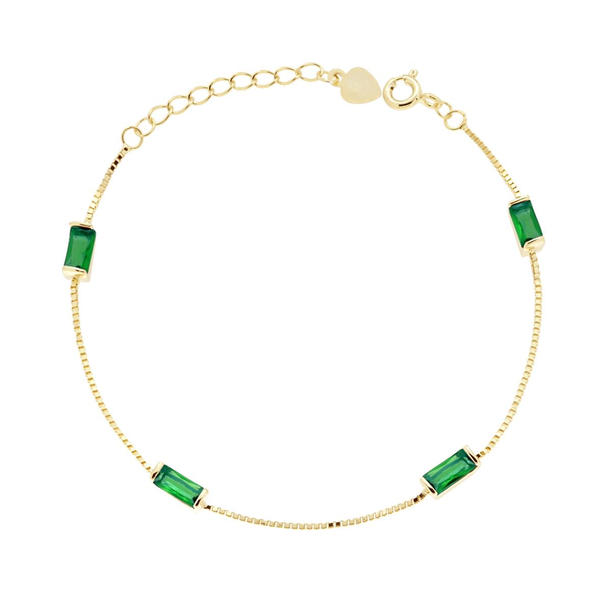 Bracciale Catena Veneziana Diamantata con Baguette Cubic Zirconia Verde Smeraldo in ARGENTO 925 Galvanica Oro