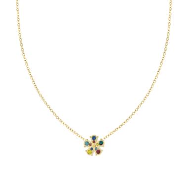 Collana Catena Forzatina Diamantata con Fiore e Cubic Zirconia Multicolor in ACCIAIO colore Oro