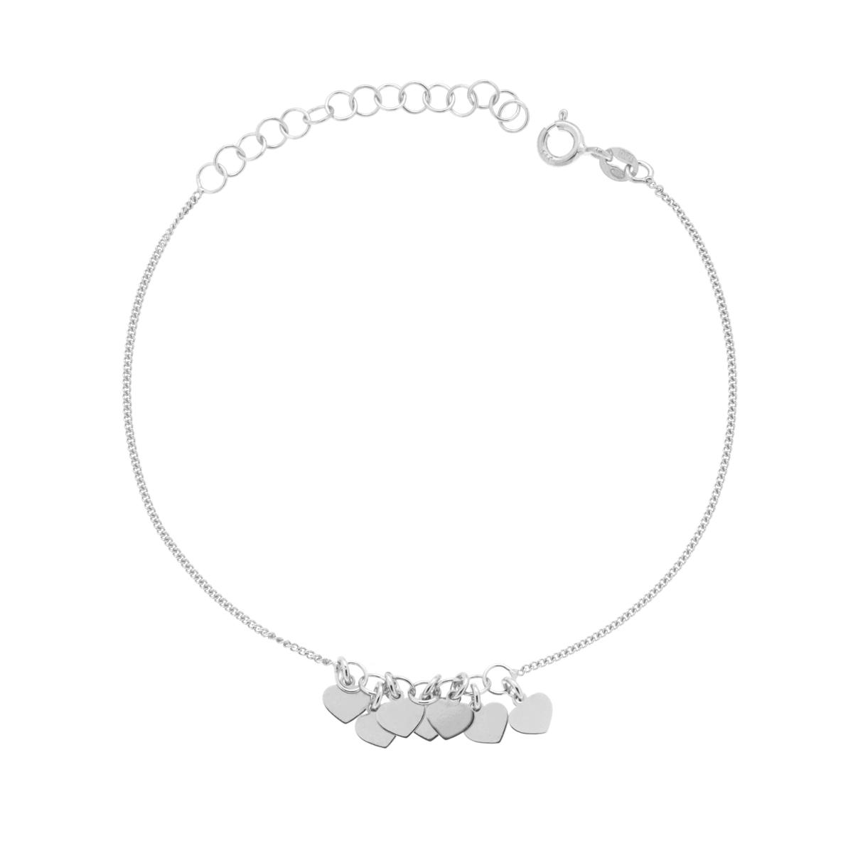 Bracciale Catena Grumetta con Cuori plain pendenti in ARGENTO 925 Galvanica Rodio