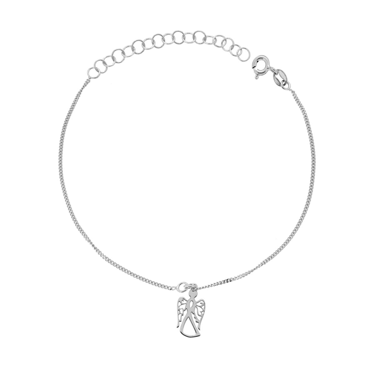 Bracciale Catena Grumetta con Angelo pendente in ARGENTO 925 Galvanica Rodio