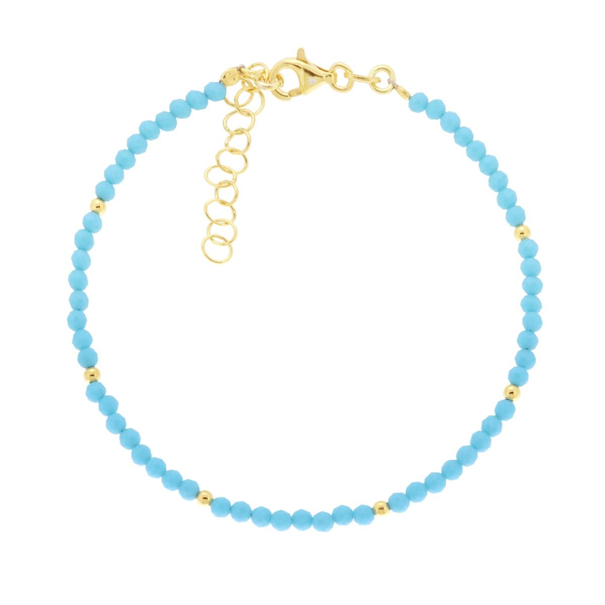 Bracciale Filo Pietra Turchese mm 2 con filo palline e chiusura in ARGENTO 925 Galvanica Oro