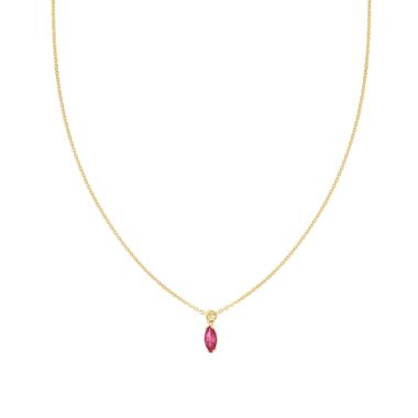 Collana Catena Forzatina Diamantata con Marquise Rosso Rubino Cubic Zirconia pendente in ARGENTO 925 Galvanica Oro
