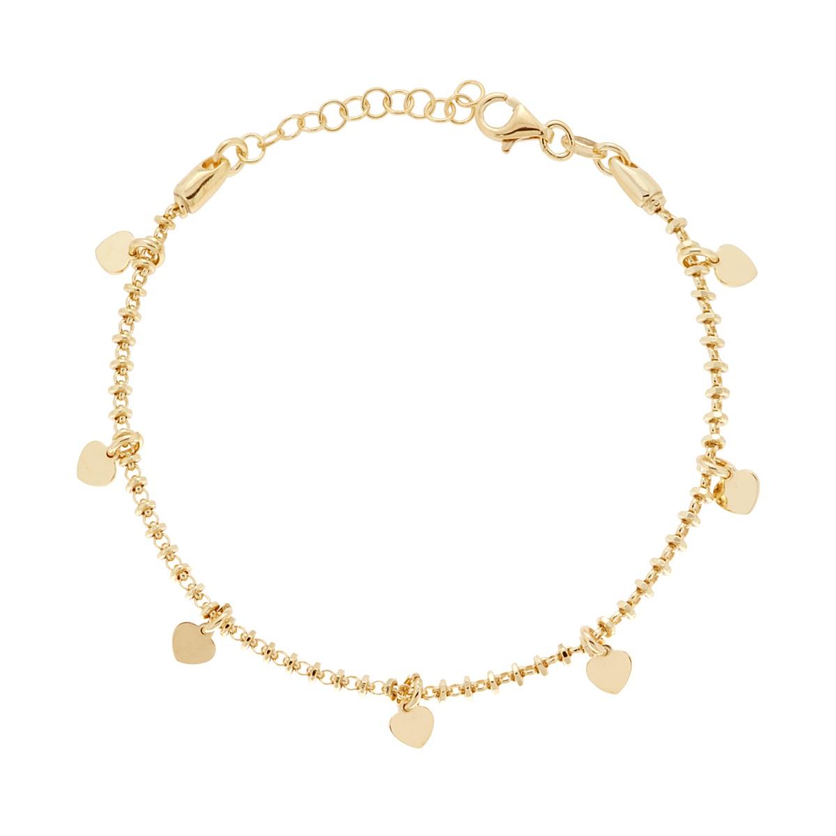 Bracciale Catena Rolo Diamantata con anelli e Cuori plain pendenti in ARGENTO 925 Galvanica Oro