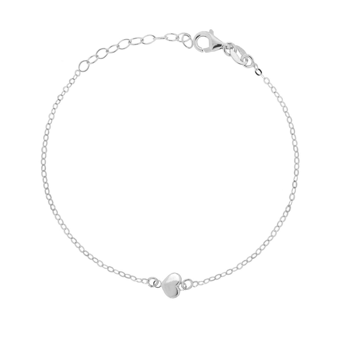 Bracciale Catena Forzatina Brillantata con Cuore bombato in ARGENTO 925 Galvanica Rodio