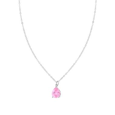 Collana Catena Forzatina Diamantata con Punto Luce Goccia Rosa Cubic Zirconia pendente in ARGENTO 925 Galvanica Rodio