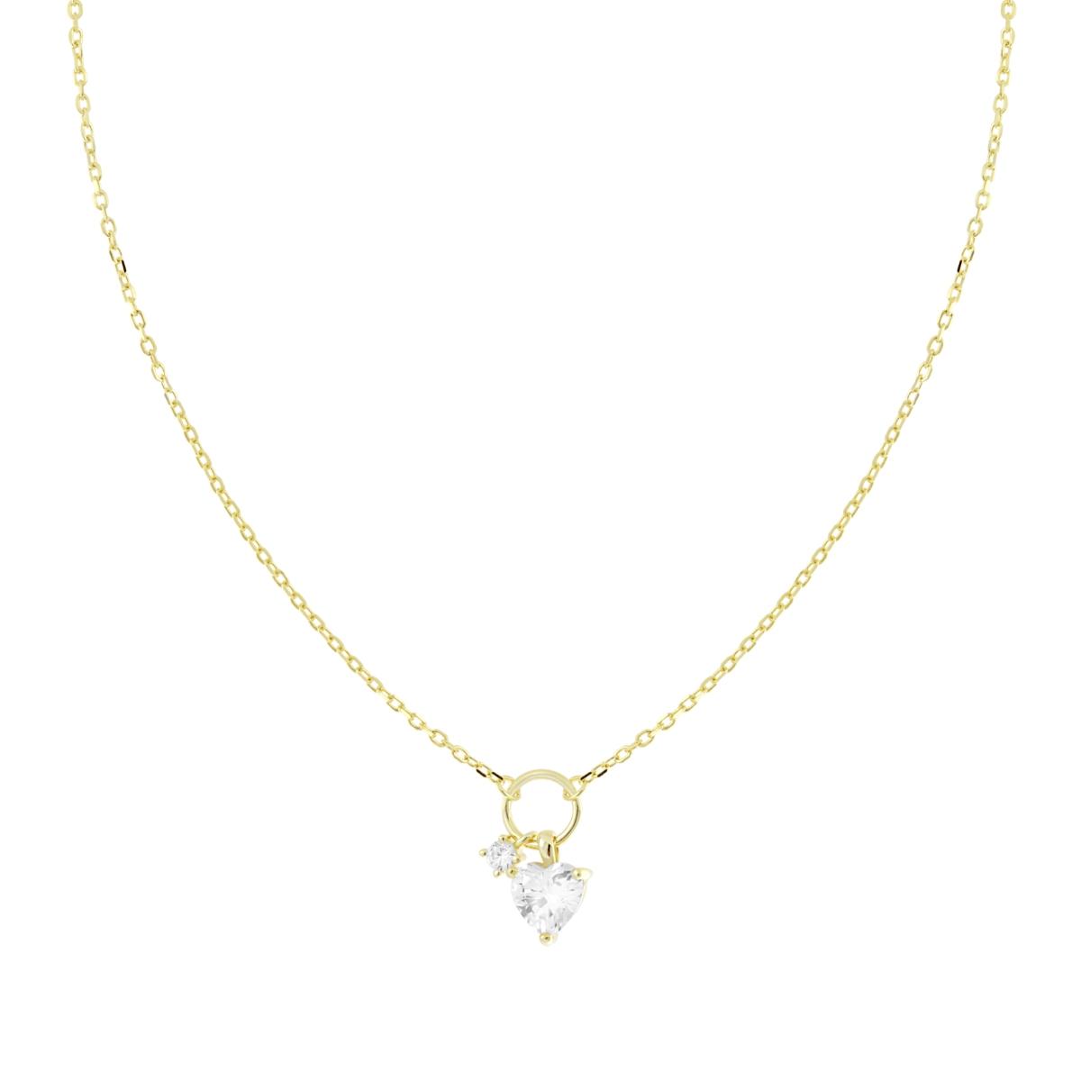 Collana Catena Forzatina Diamantata con Cuore Punto Luce Cubic Zirconia Bianchi pendenti in ARGENTO 925 Galvanica Oro