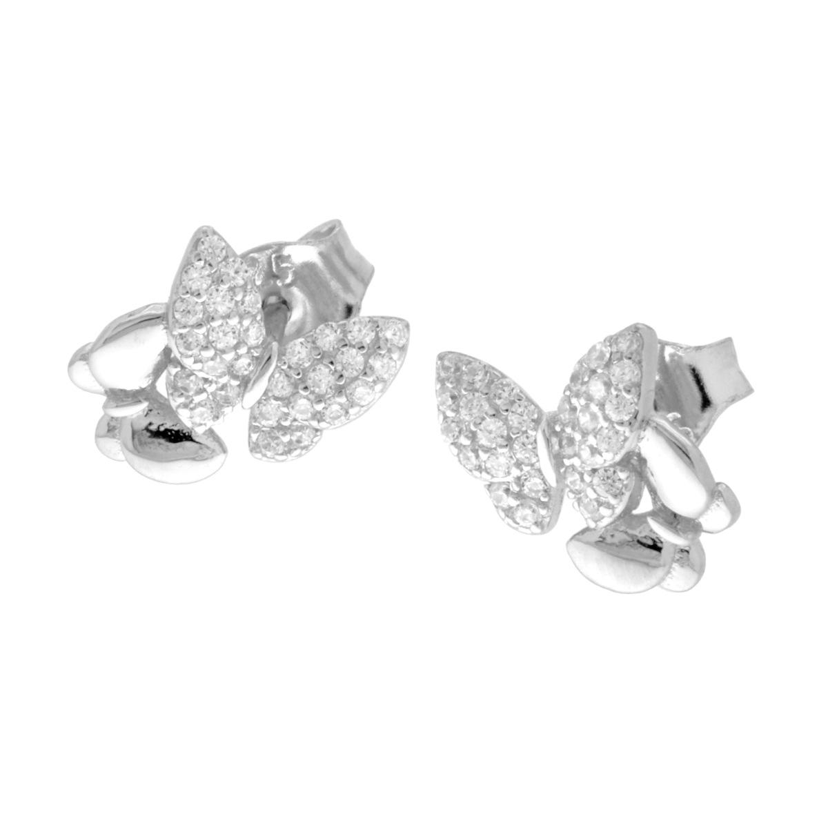 Orecchini Farfalle con Cubic Zirconia Bianchi in ARGENTO 925 Galvanica Rodio