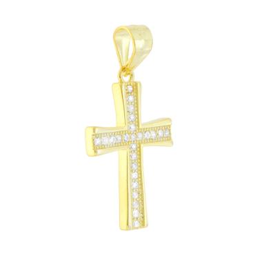 Ciondolo Croce con Cubic Zirconia Bianchi in ARGENTO 925 Galvanica Oro