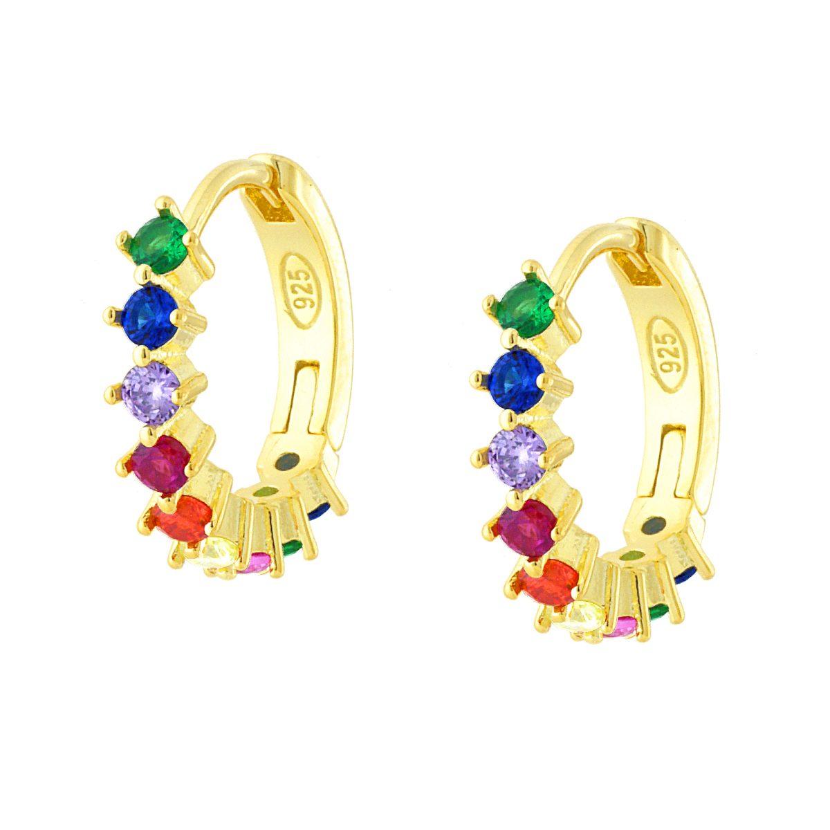 Orecchini Cerchio con Cubic Zirconia Multicolor Rainbow in ARGENTO 925 Galvanica Oro