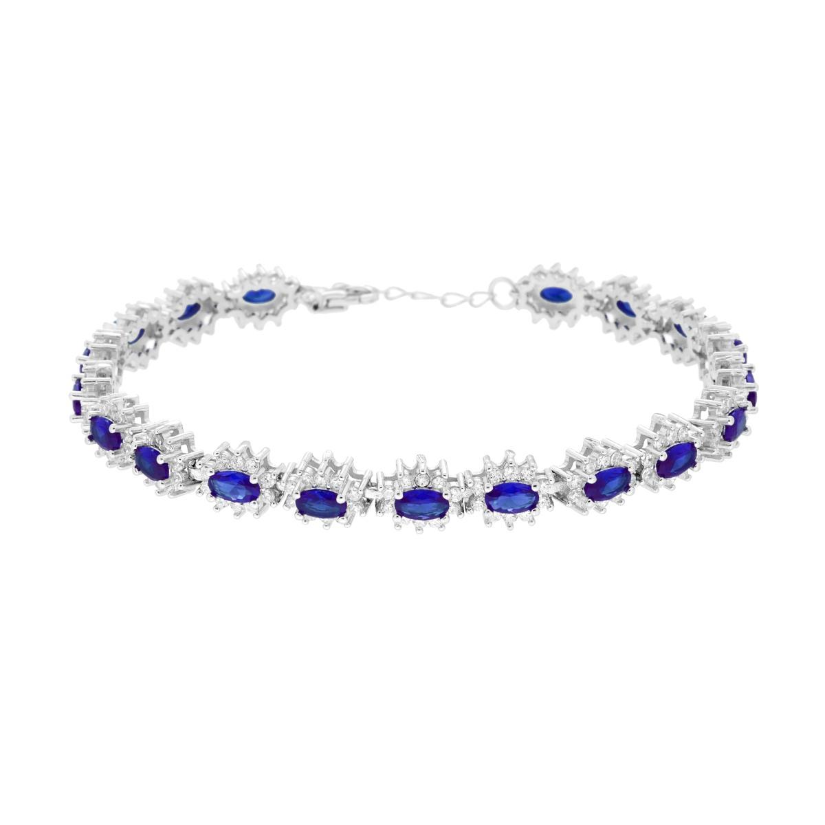 Bracciale Tennis Griffe cm 18+3 Ovale con Cubic Zirconia Blu Zaffiro contornato da Cubic Zirconia Bianchi in ARGENTO 925 Galvanica Rodio