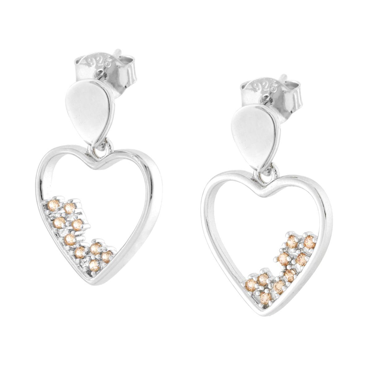 Orecchini Cuore con Cubic Zirconia champagne in ARGENTO 925 Galvanica Rodio