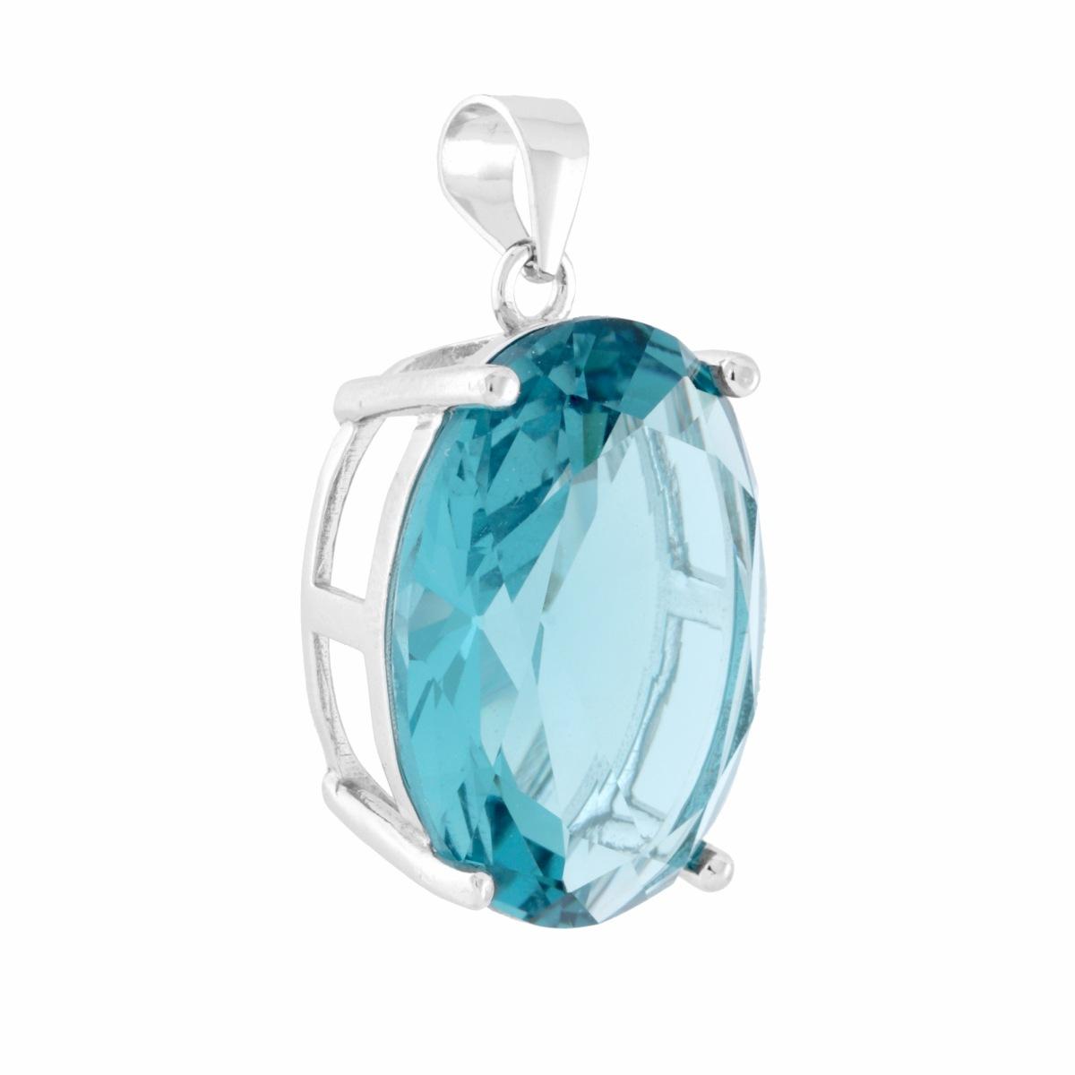 Ciondolo Ovale Acquamarina Cubic Zirconia in ARGENTO 925 Galvanica Rodio