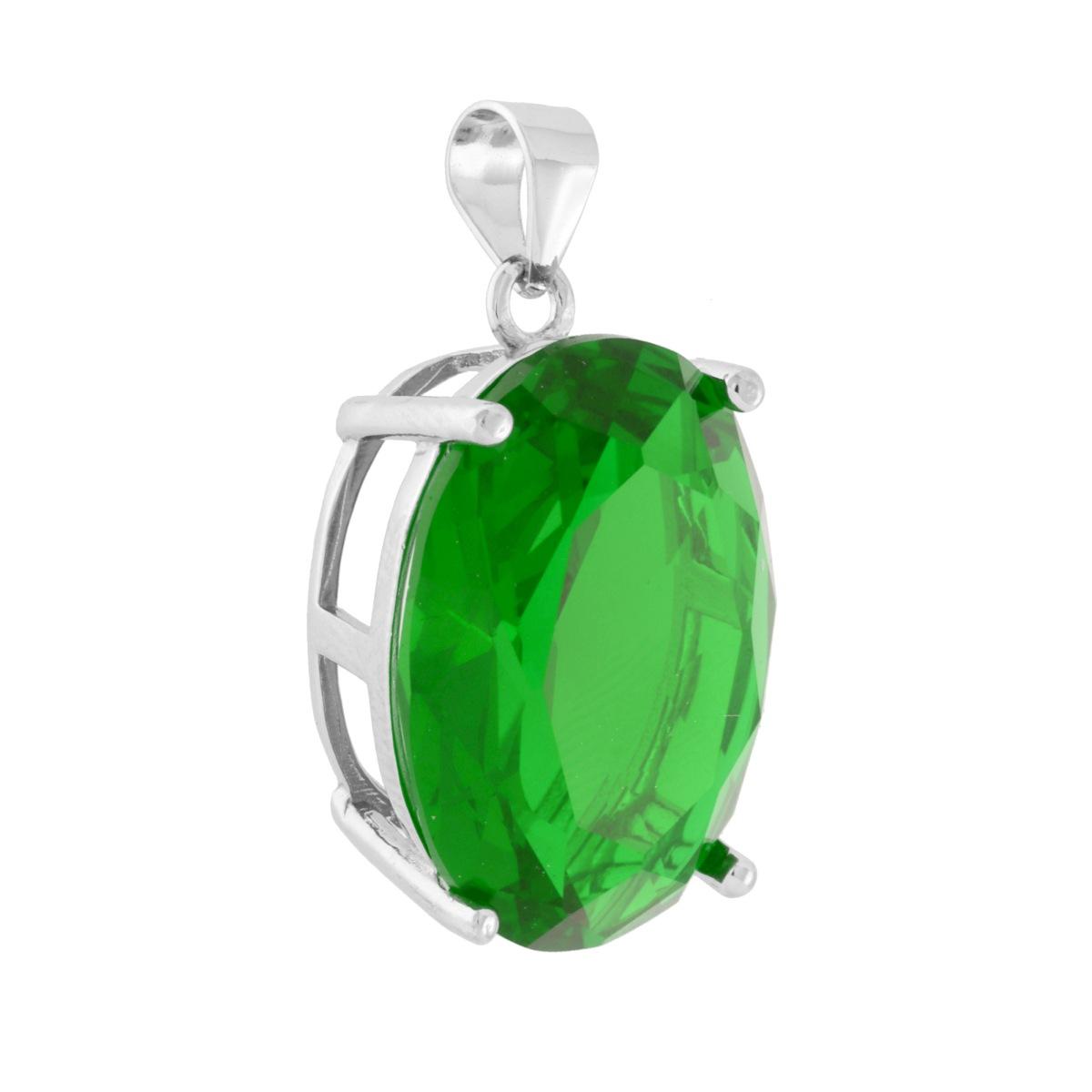 Ciondolo Ovale Verde Smeraldo Cubic Zirconia in ARGENTO 925 Galvanica Rodio  33297