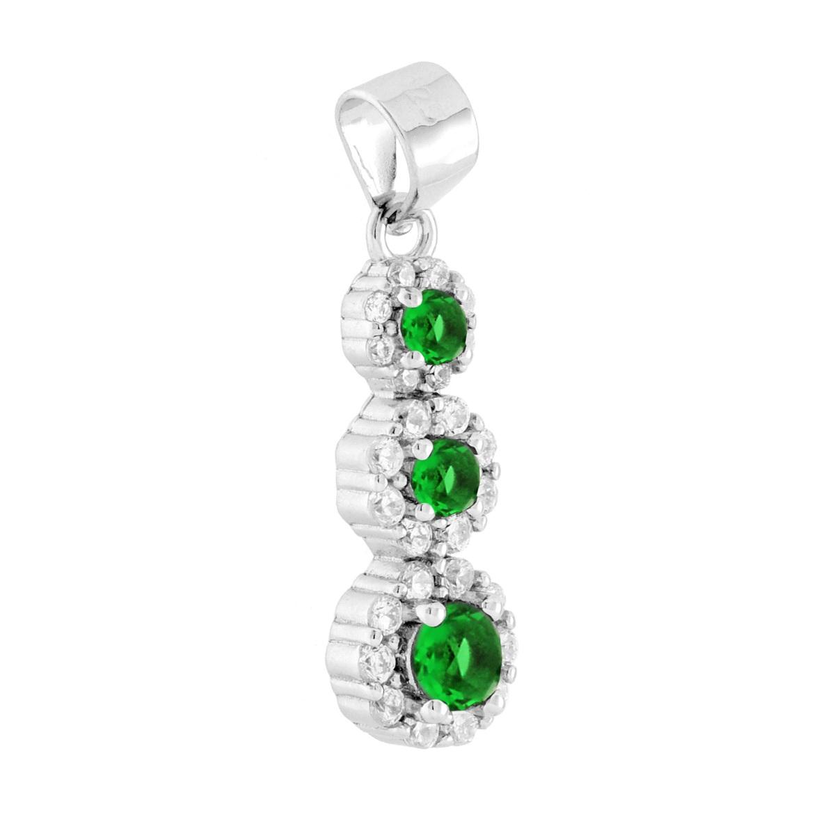 Ciondolo Trilogy Degrade Fiori Verde Smeraldo contornati da Cubic Zirconia Bianchi in ARGENTO 925 Galvanica Rodio