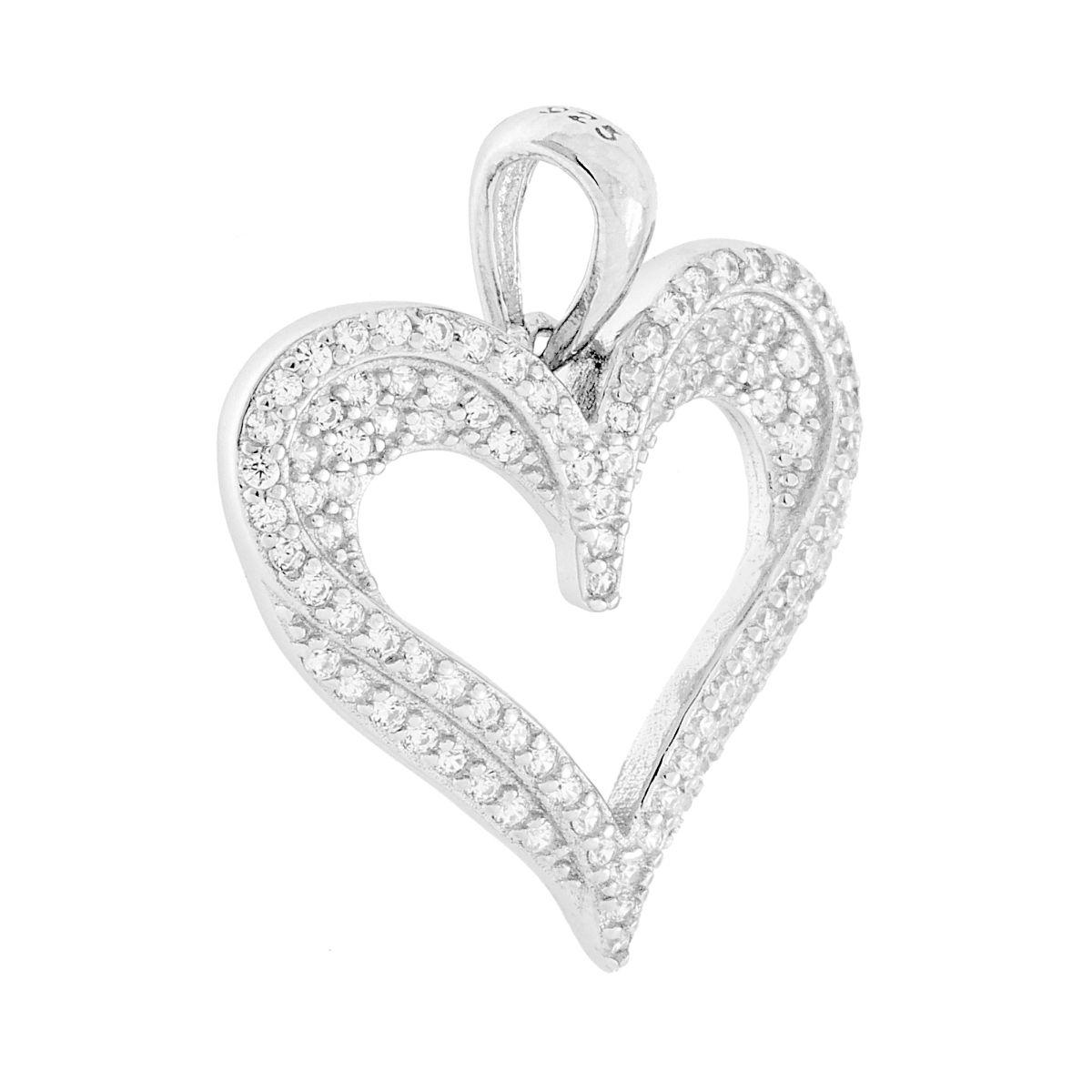 Ciondolo Cuore con Cubic Zirconia Bianchi in ARGENTO 925 Galvanica Rodio