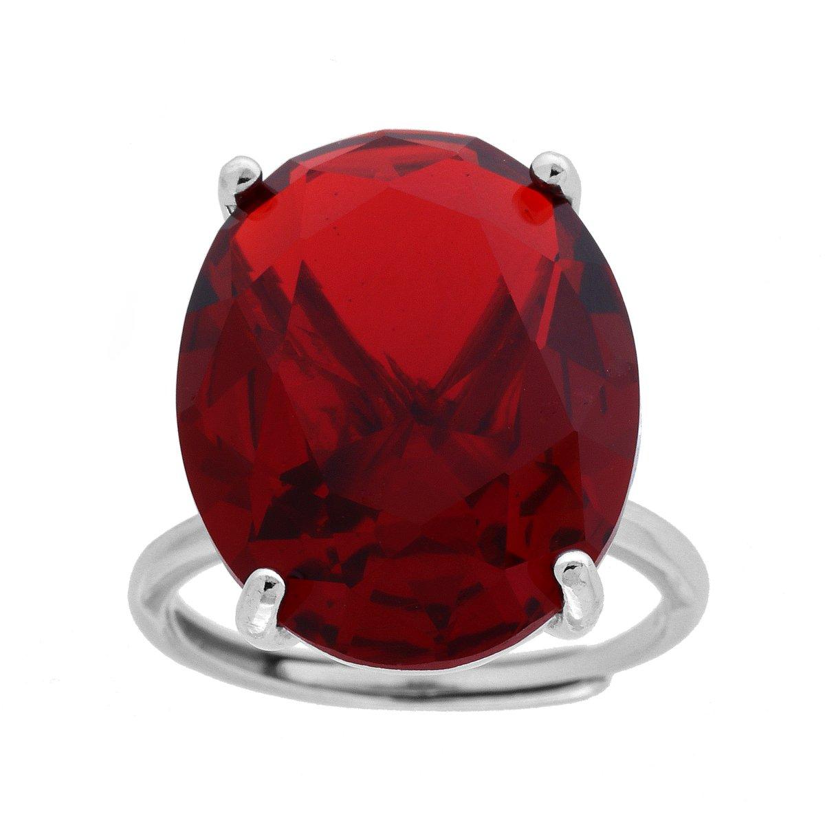 Anello Solitario Ovale Rosso Rubino Cubic Zirconia in ARGENTO 925 Galvanica Rodio