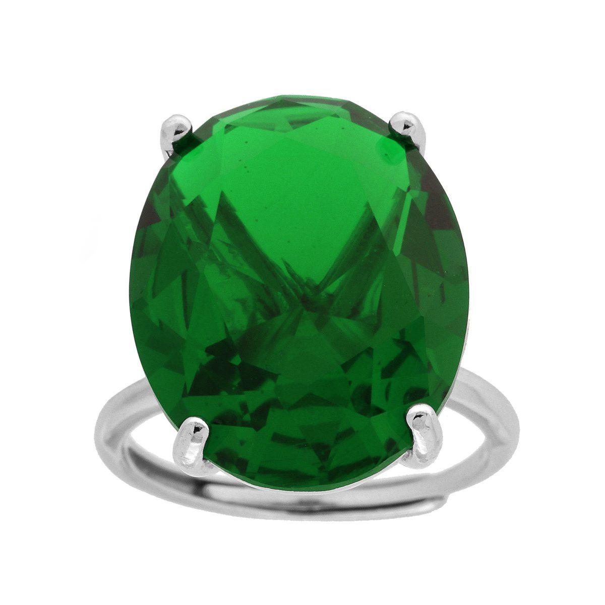 Anello Solitario Ovale Verde Smeraldo Cubic Zirconia in ARGENTO 925 Galvanica Rodio