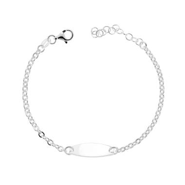 Bracciale Targa Ovale Bimbo Bimba con catena Forzatina 65 Brillantata in ARGENTO 925