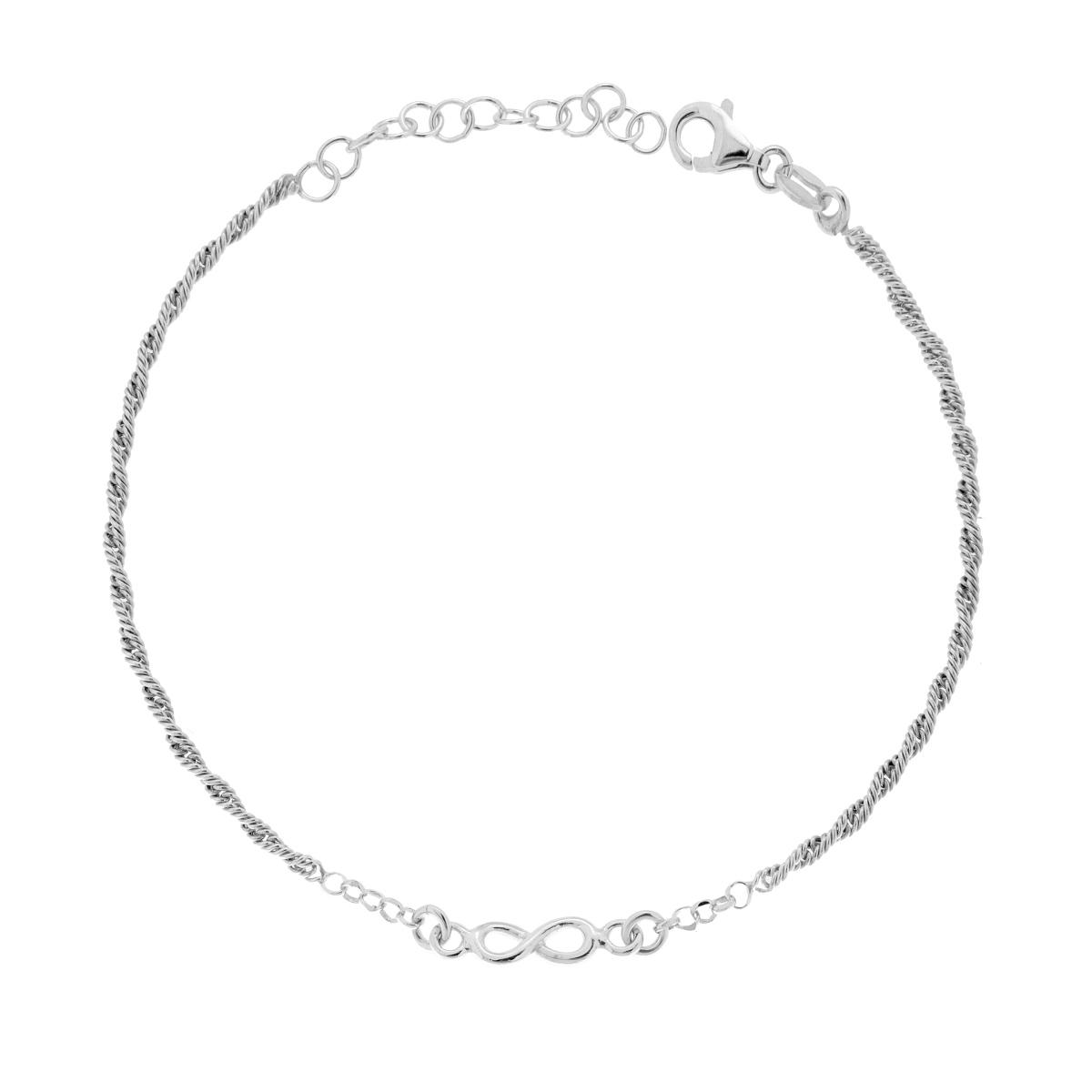 Bracciale Catena Intrecciata Diamantata con Infinito in ARGENTO 925 Galvanica Rodio