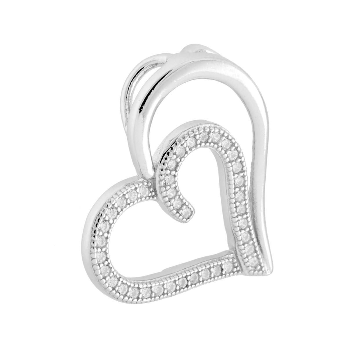 Ciondolo Cuore con Cubic Zirconia Bianchi in ARGENTO 925 Galvanica Rodio