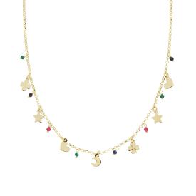 Collana Catena Rolo Diamantata Con Soggetti Portafortuna Plain E Crystal Multicolor Pendenti In